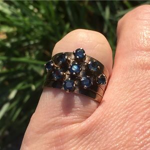 Vintage Antique 1960s 14k Gold Sapphire 5 Band Harem Ring Size 7